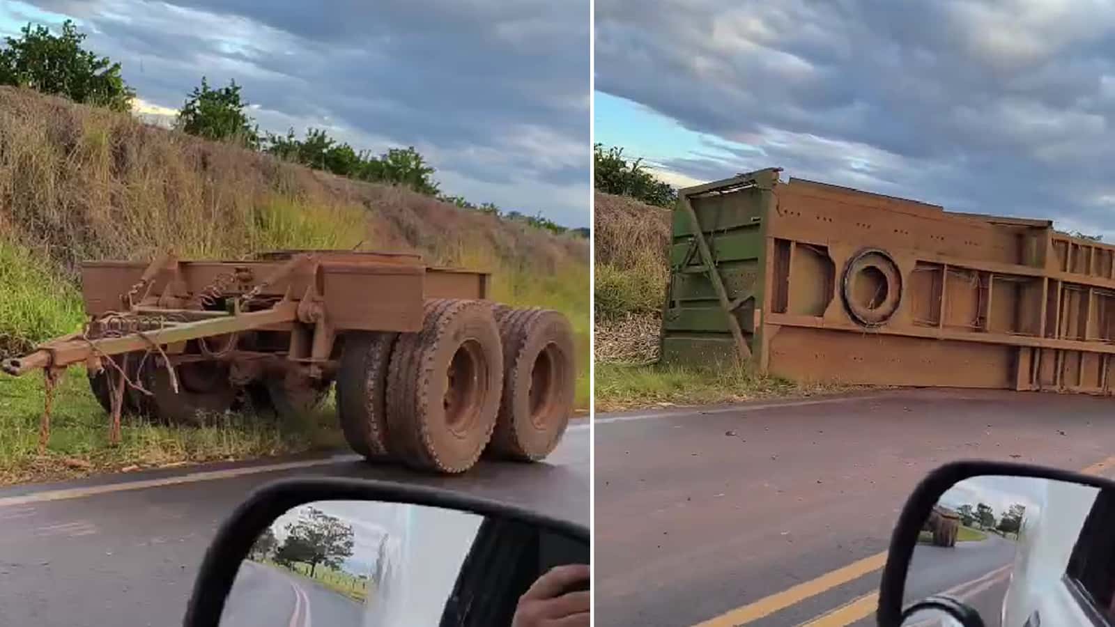 Caminhão carregado com cana tomba e interdita parte de vicinal entre Marapoama e Urupês (SP)